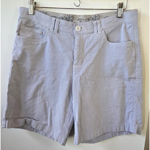 Riders By Lee Shorts Womens 12 Blue White Striped Mid Rise Coastal Beachy Casual - Picture 1 of 7